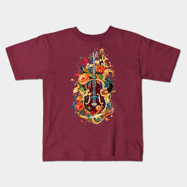 Guitar & Roses V1 Kids T-Shirt by Peter Awax